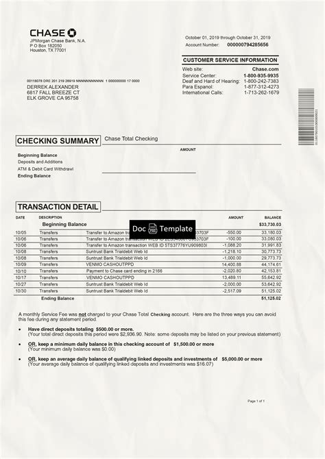 Bank Statement Chase Template